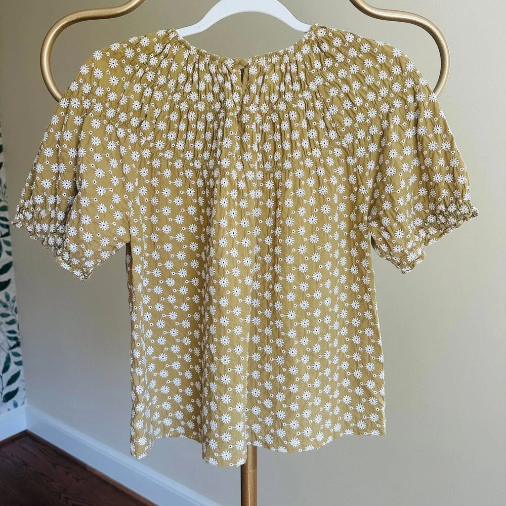 Madewell Mustard Daisy Embroidered Puff Sleeve Blouse Small Romantic 70s Cottage